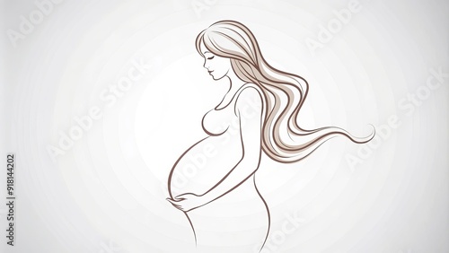 Stylized minimalist illustration of a pregnant woman's silhouette formed by a continuous curvy line, conveying elegance and simplicity in a modern artistic representation. photo