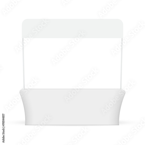Viewpoint Table, Counter, Reception, With Banner, Front View, Isolated On White Background. Vector Illustration