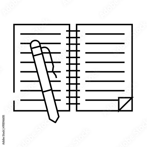 copybook and pen line icon vector. copybook and pen sign. isolated contour symbol black illustration