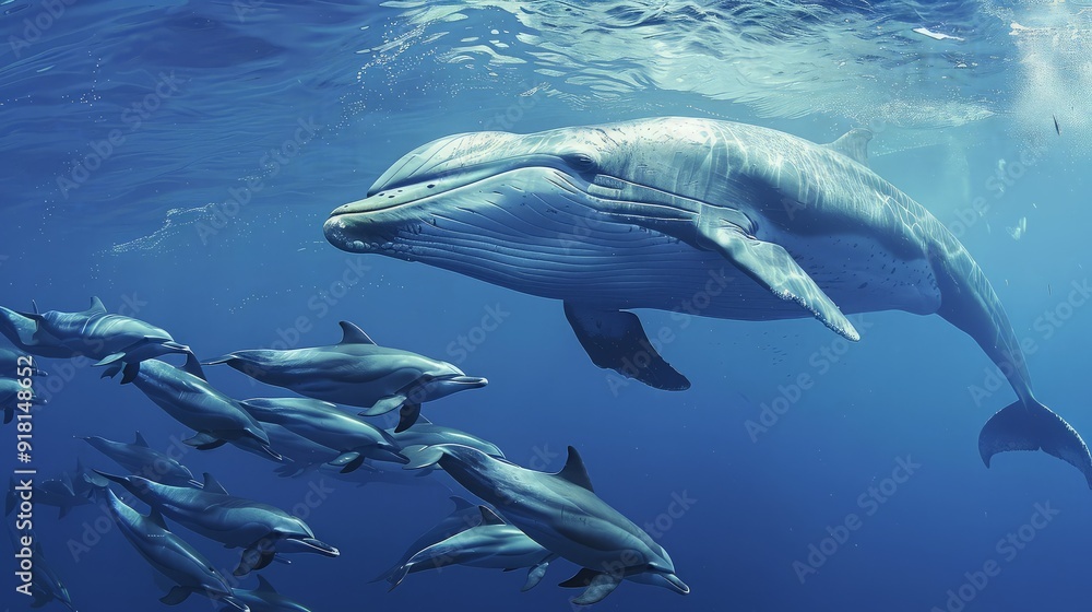 Fototapeta premium Dolphin pod swimming underwater