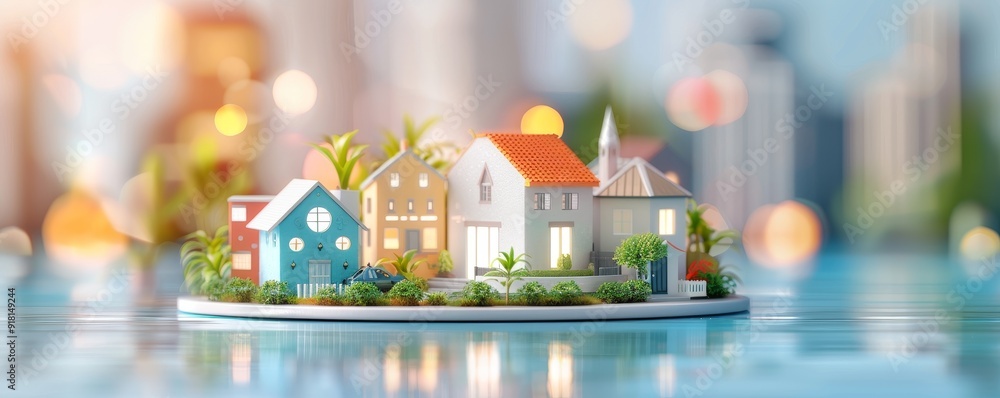 Fototapeta premium Miniature Village on a Reflective Surface