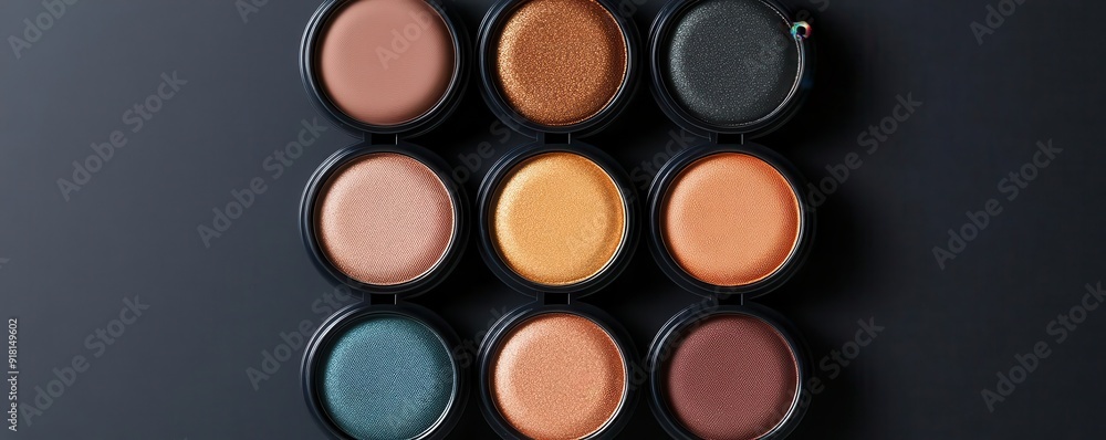Eyeshadow being pressed into pans, cosmetics, pan production Eyeshadow being pressed into pans, cosmetics, pan production