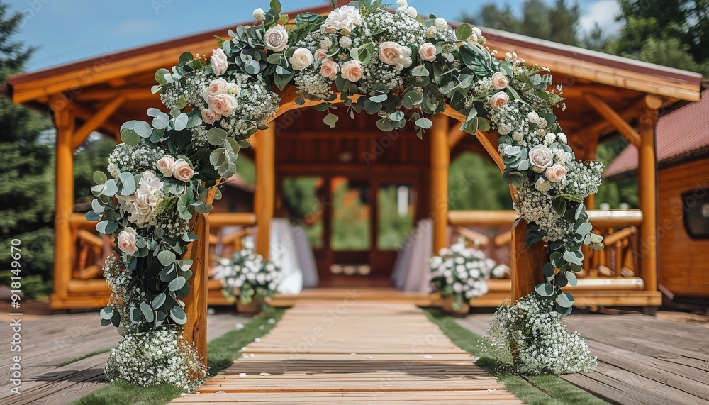 Minimalist single statement hoop adorned with flowers for an elegant wedding backdrop Minimalist single statement hoop adorned with flowers for an elegant wedding backdrop