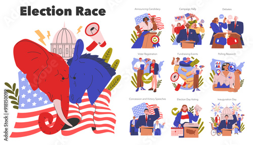 Election Race. Flat Vector Illustration