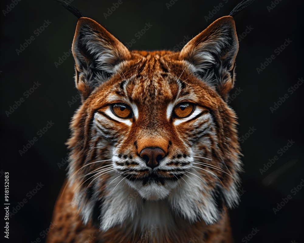 Obraz premium Fierce Lynx with Tufted Ears Staring Intensely in Wildlife Portrait