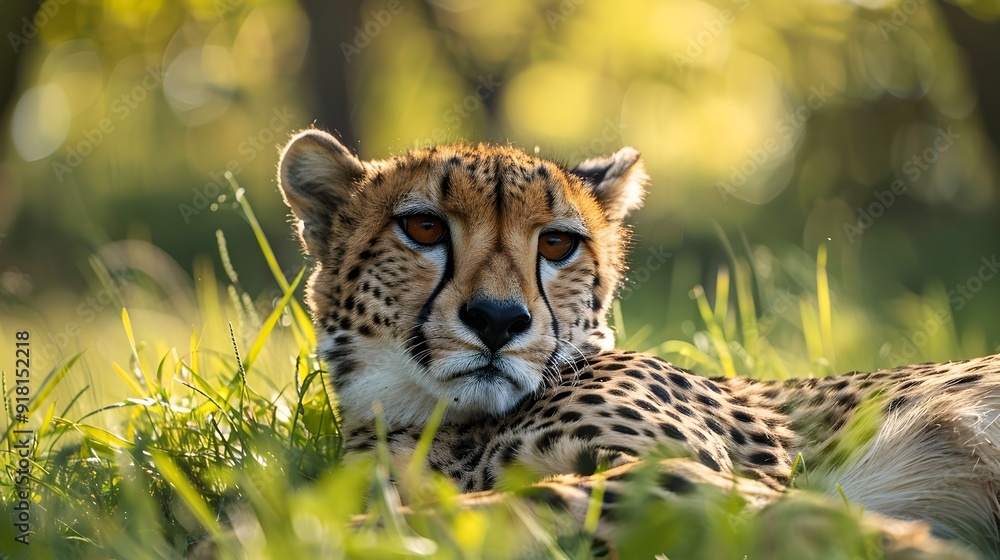 Graceful Cheetah Lying in Grass Observing Horizon Wildlife Portrait