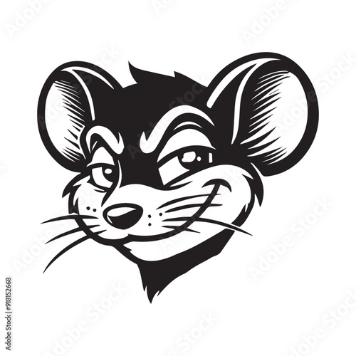 Mouse Face Clipart, House mouse Outline Logo, Small Rodent illustration in black and white
