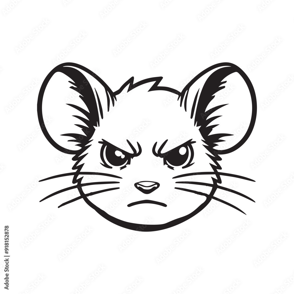Obraz premium Mouse Face Clipart, House mouse Outline Logo, Small Rodent illustration in black and white 
