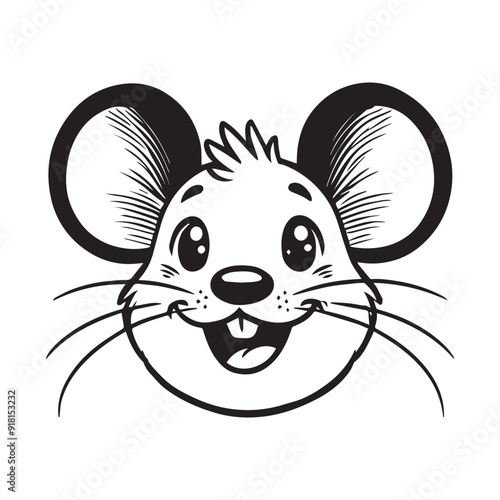 Mouse Face Clipart, House mouse Outline Logo, Small Rodent illustration in black and white
 photo