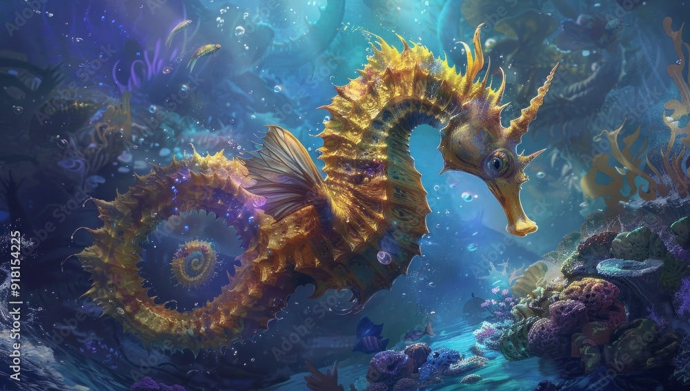 Golden Seahorse in Underwater Wonderland Golden Seahorse in Underwater Wonderland