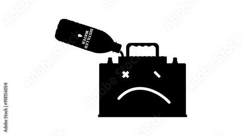 Add Distilled Water car battery, black isolated silhouette 