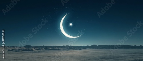 Crescent Moon and Star Desert Night Islam Religion Spiritual Symbol - Generative AI