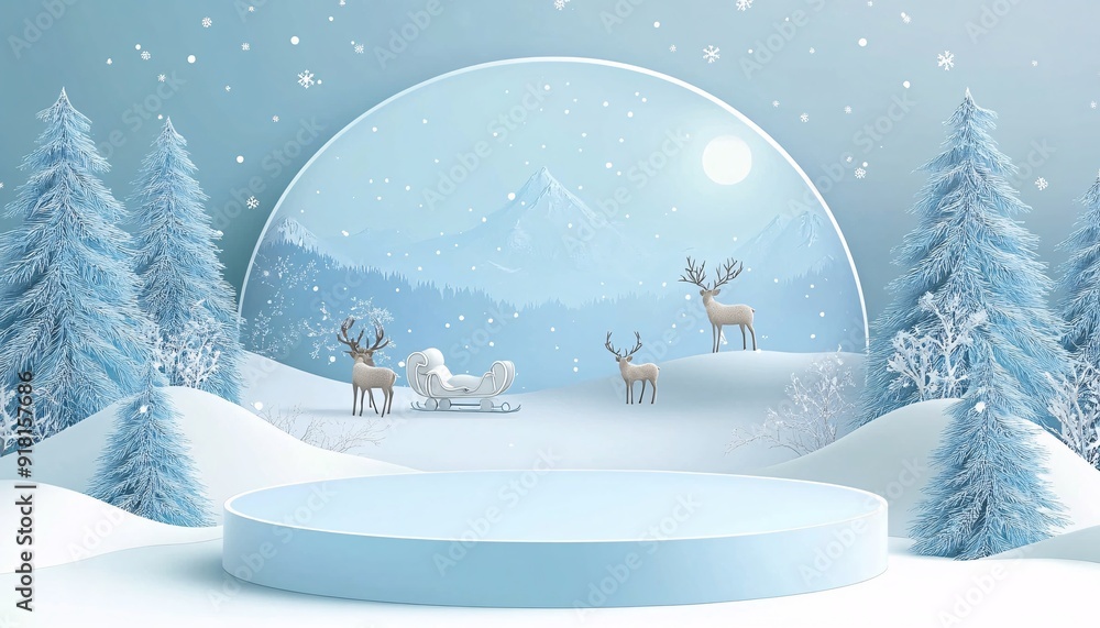 Christmas Reindeer Sleigh Podium Circle Background Christmas Christmas Reindeer Sleigh Podium Circle Background Christmas