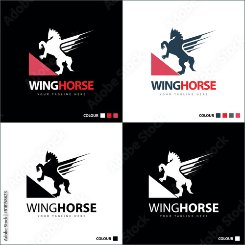 wings horse jump pegasus silhouette logo set template design