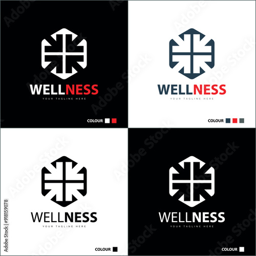 wellness cross direction sign arrow modern medical logo set design template