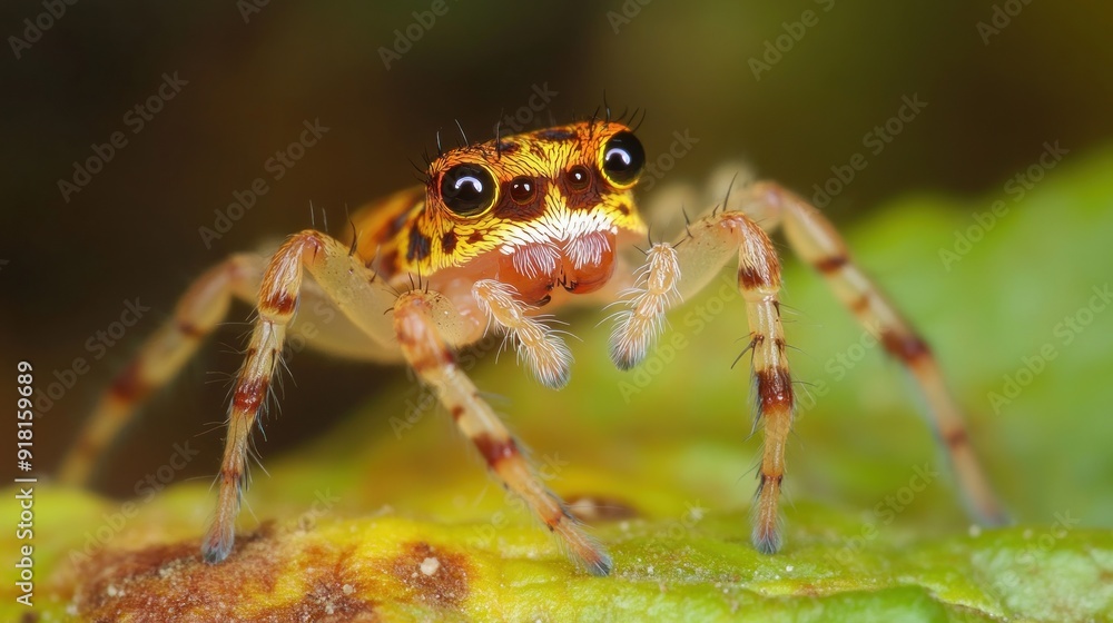 Macro Photography of a Yellow Jumping Spider