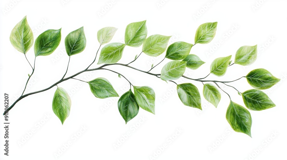 Fresh Green Leaves on a Curved Branch Isolated on White Background, Perfect for Spring and Nature Designs Generative AI Fresh Green Leaves on a Curved Branch Isolated on White Background, Perfect for Spring and Nature Designs Generative AI