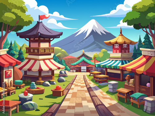 Marketplace landscape anime style
