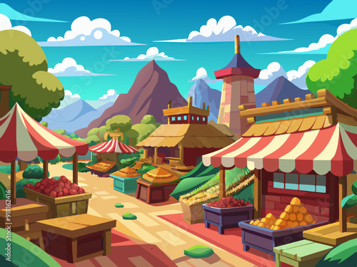 Marketplace landscape anime style

