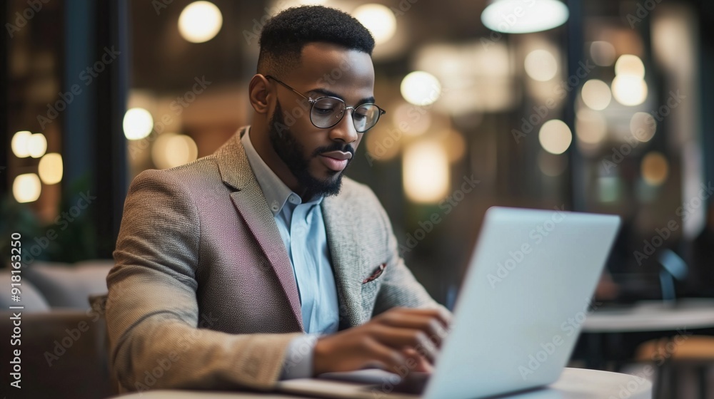 Obraz premium Man using laptop, headhunting and human resources