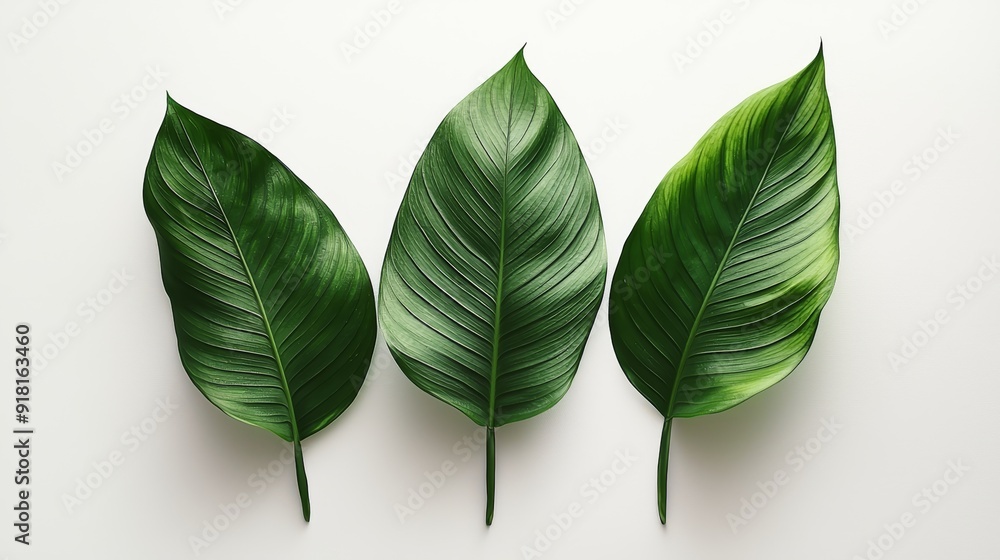 High Resolution Image of Three Large Green Leaves on White Background, Ideal for Nature and Ecology Related Designs Generative AI High Resolution Image of Three Large Green Leaves on White Background, Ideal for Nature and Ecology Related Designs Generative AI