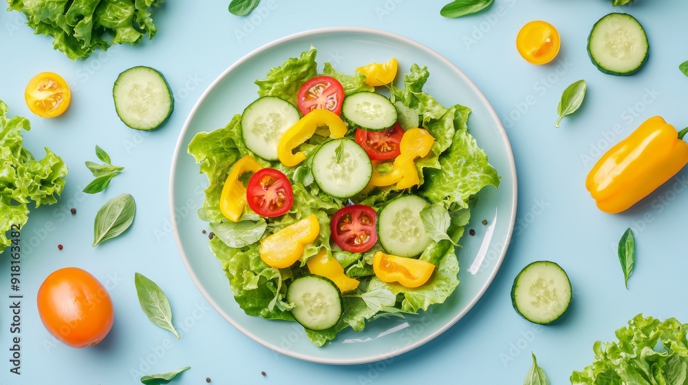Fresh Salad on Pastel Background for Healthy Eating Concept Generative AI Fresh Salad on Pastel Background for Healthy Eating Concept Generative AI