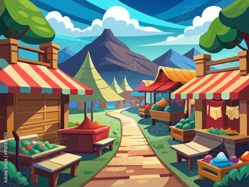 Marketplace landscape anime style

