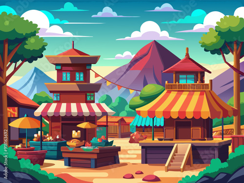 Marketplace landscape anime style
