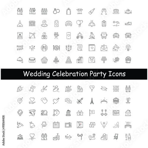 Joyful Wedding Ceremony Vector Icons, ceremony symbols, marriage, bride, wedding festivity, wedding joy, happy couple, wedding icons, matrimonial ceremony, wedding cheer