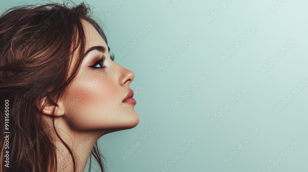 Beautiful Woman with Natural Makeup Standing Against a Simple Background Generative AI Beautiful Woman with Natural Makeup Standing Against a Simple Background Generative AI