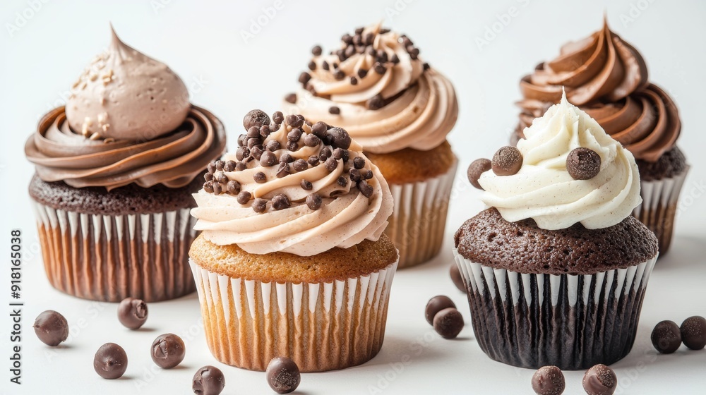 Gourmet Cupcakes with Unique Flavors and Elegant Decorations on a White Background Generative AI Gourmet Cupcakes with Unique Flavors and Elegant Decorations on a White Background Generative AI