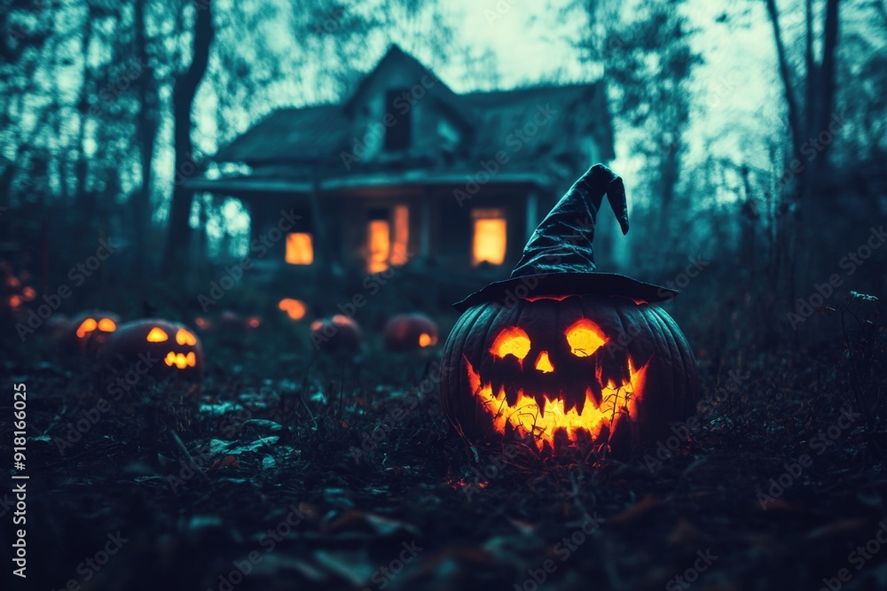 Abandoned House Decorated with Jack-o'-Lanterns Abandoned House Decorated with Jack-o'-Lanterns