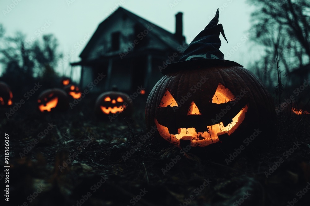 Abandoned House Decorated with Jack-o'-Lanterns Abandoned House Decorated with Jack-o'-Lanterns