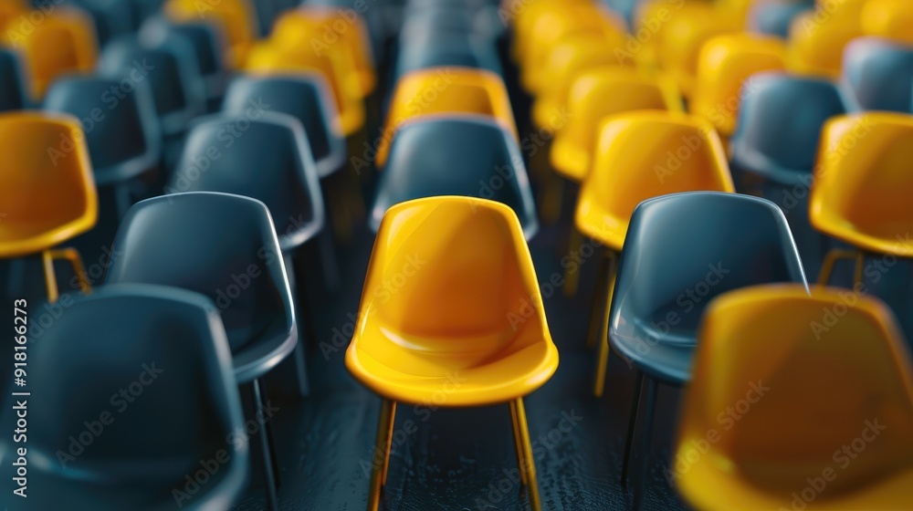Naklejka premium Yellow chair standing out from the crowd. Business concept. 3D rendering