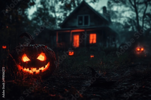Wallpaper Mural Abandoned House Decorated with Jack-o'-Lanterns Torontodigital.ca