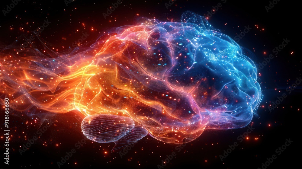 Neon Brain Technology on Black Background Neon Brain Technology on Black Background