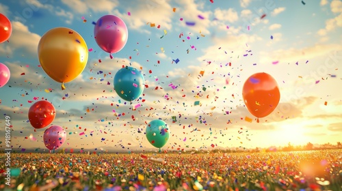 Vibrant Birthday Celebration in a Sunny Field Generative AI