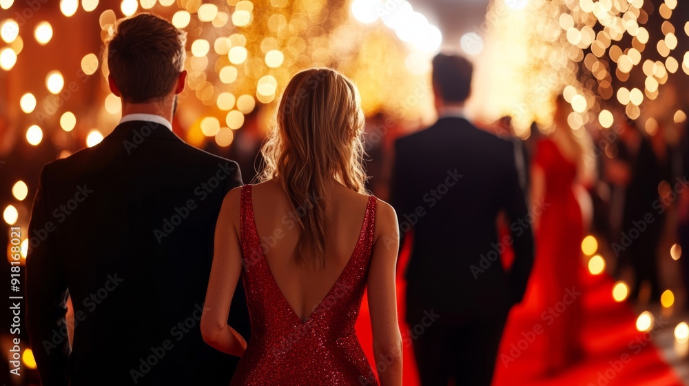 Celebrities interacting and mingling on the red carpet, festive and glamorous setting, elegant backdrop and lighting Celebrities interacting and mingling on the red carpet, festive and glamorous setting, elegant backdrop and lighting