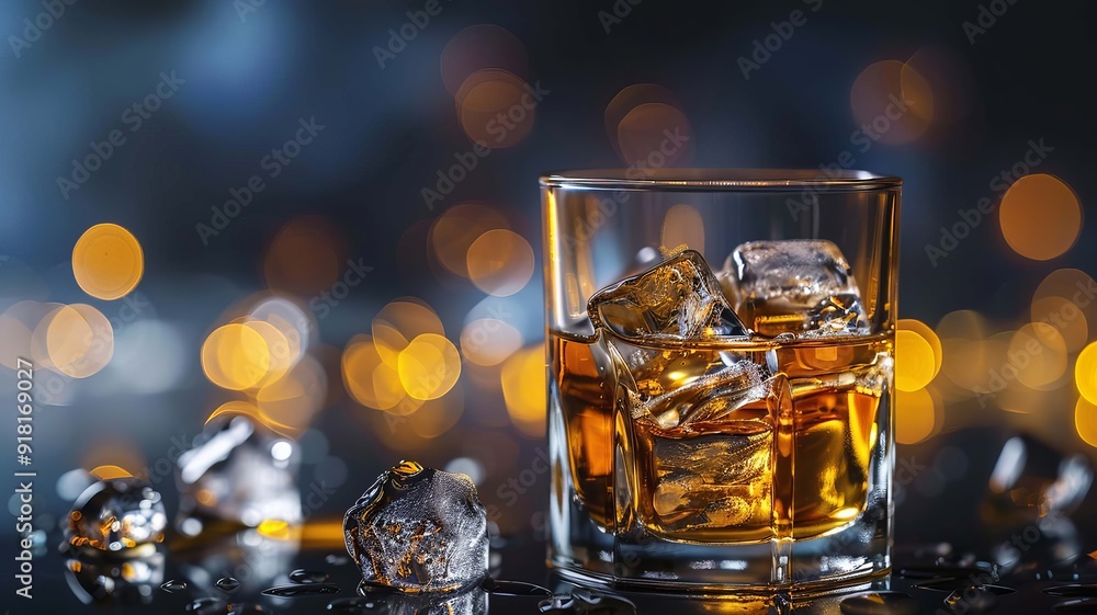 whiskey with ice on dark background, Generative AI, whiskey with ice on dark background, Generative AI,