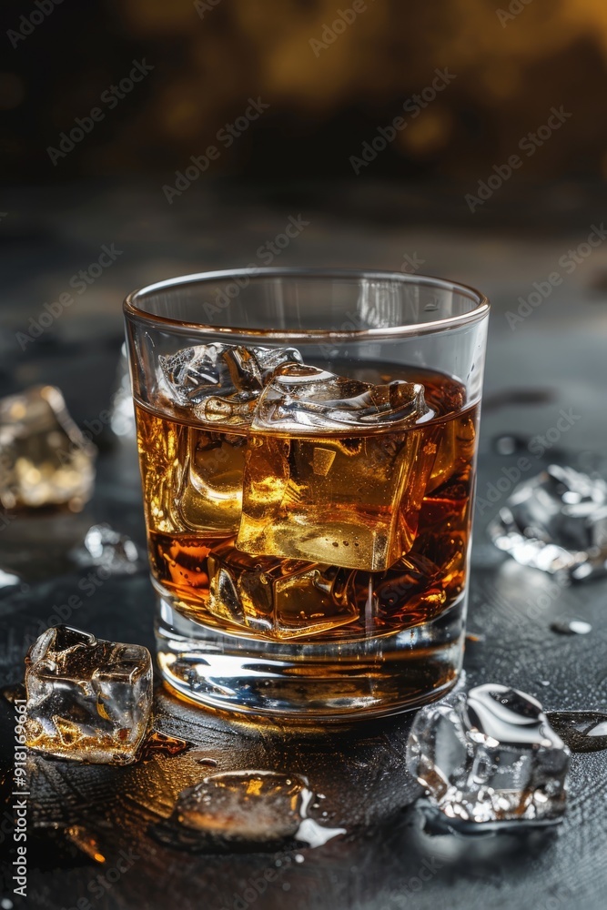 whiskey with ice on dark background, Generative AI, whiskey with ice on dark background, Generative AI,