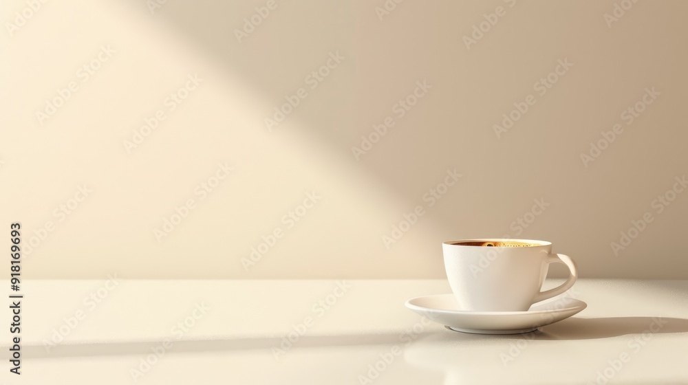 White cup of espresso coffee on background with copy space for design White cup of espresso coffee on background with copy space for design