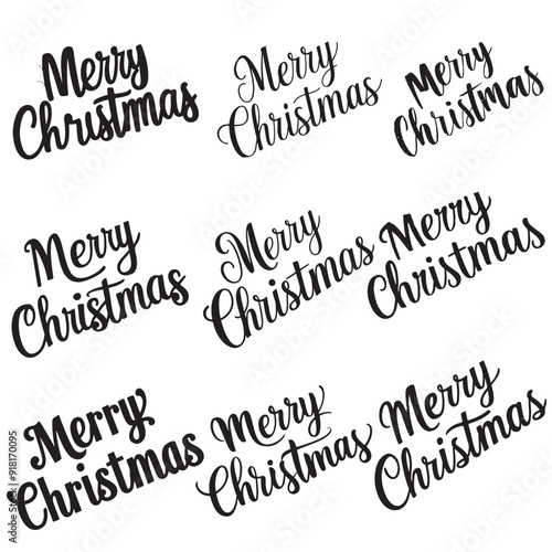 Set of Merry Christmas calligraphy elegant lettering for holiday season greetings vector illustration isolated on white background