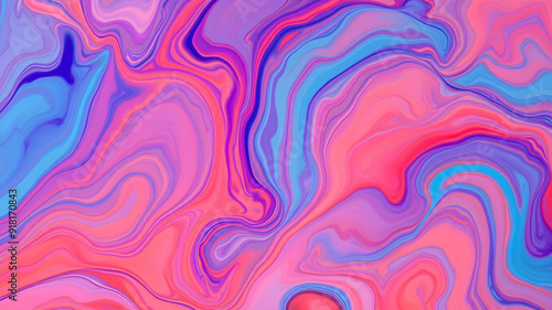 Beautiful abstraction of liquid paints in slow blending flow mixing together gently. Generative AI photo