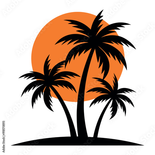 a silhouette of palm trees and a sunset vector illustration.