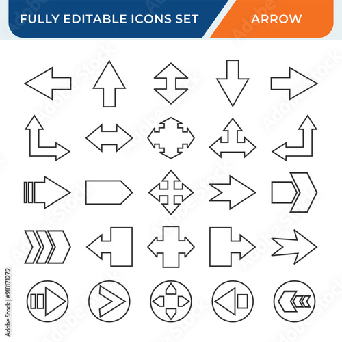 arrow line icon set, editable icons collection. photo