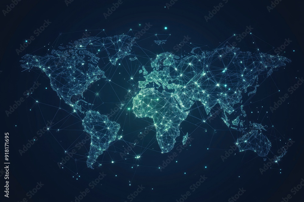 Global network connection. World map point and line composition concept of global business. Vector Illustration with generative ai Global network connection. World map point and line composition concept of global business. Vector Illustration with generative ai