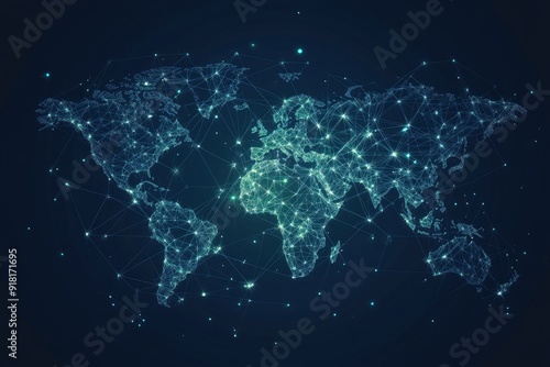 Global network connection. World map point and line composition concept of global business. Vector Illustration with generative ai