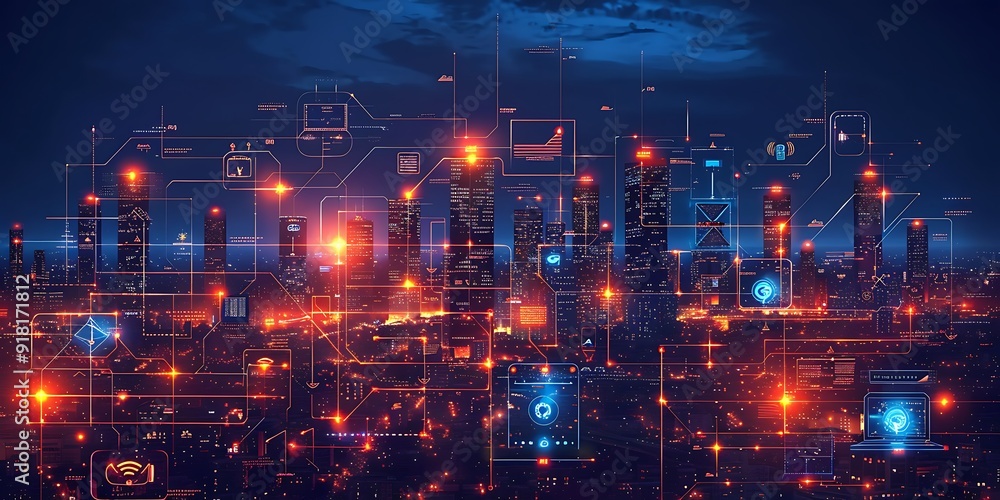 Technology Smart home with connected devices and digital icons Glowing house with symbolism Technology Smart home with connected devices and digital icons Glowing house with symbolism