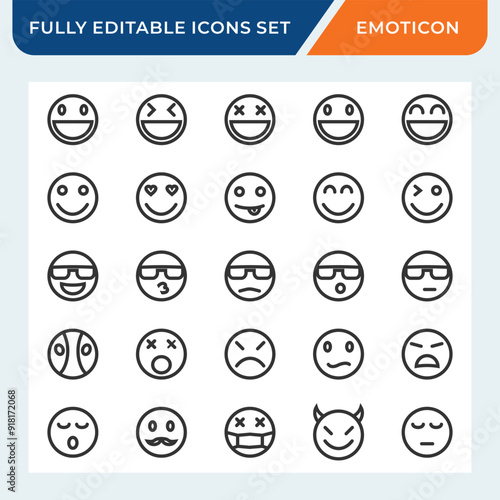 emoji line icon set. face emoticon flat icons collection with editable vector stroke.