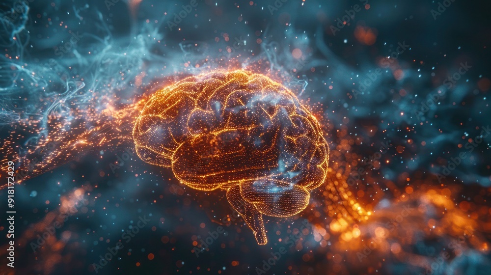 Obraz premium Artificial Intelligence Brain Hologram on Dark Background